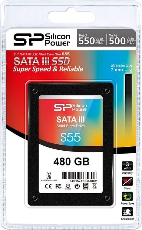 Silicon Power SLIM S55 480GB SATA3 (SP480GBSS3S55S25) hinta ja tiedot | Kovalevyt | hobbyhall.fi