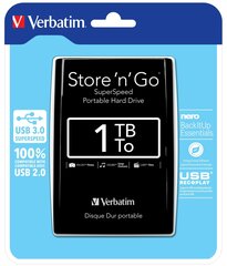 Verbatim Store 'n' Go 2,5'' 1TB USB3.0 hinta ja tiedot | Ulkoiset kovalevyt | hobbyhall.fi