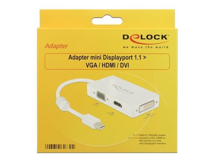 Delock Adapter mini Displayport 1.1 male > VGA / HDMI / DVI female Passive white hinta ja tiedot | Adapterit | hobbyhall.fi