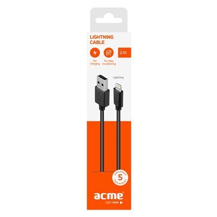 Acme CB1032 Lightning USB A 2 m musta hinta ja tiedot | Puhelinkaapelit | hobbyhall.fi