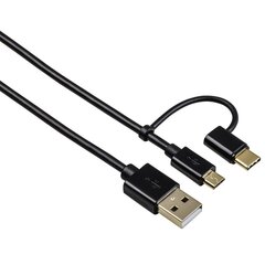 Micro USB kaapeli Hama 2in1 USB-C sovittimella, kullatut liittimet, suojattu, 1m, musta hinta ja tiedot | Kaapelit ja adapterit | hobbyhall.fi