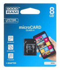 Atminties kortelė Goodram micro SDHC 8GB Class 4 +adapteris hinta ja tiedot | Puhelimen muistikortit | hobbyhall.fi