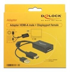 Delock - Adapter HDMI(M)+USB(Power)->Displayport 1.2(F) 24cm hinta ja tiedot | Adapterit | hobbyhall.fi