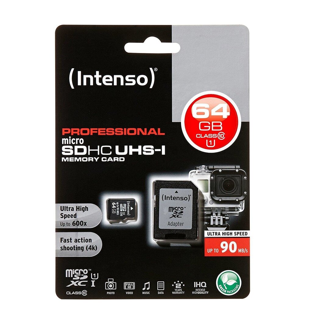 Atminties kortelė Intenso micro SD UHS-I 64GB CL10 hinta ja tiedot | Puhelimen muistikortit | hobbyhall.fi