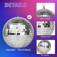 Glam Tyyli Disco Peilipallot, 4 Kpl, Hopea Juhlakoriste hinta ja tiedot | Joulukoristeet | hobbyhall.fi