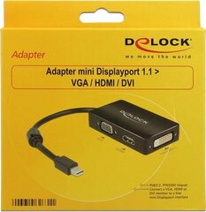 Delock - Adapter Displayport Mini(M)->HDMI(F)/VGA(F)/DVI-D(24+1)(F) hinta ja tiedot | Adapterit | hobbyhall.fi