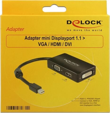 Delock - Adapter Displayport Mini(M)->HDMI(F)/VGA(F)/DVI-D(24+1)(F) hinta ja tiedot | Adapterit | hobbyhall.fi