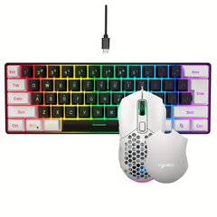 HXSJ- Valkoinen ja Musta 60% Kompakti RGB Näppäimistö ja Pelihiiri hinta ja tiedot | Hiiret | hobbyhall.fi