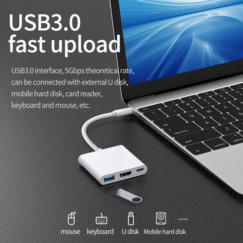 NADODO 3-in-1 USB-C Hubi, 100W Tehonsyöttö, USB 3.0 ja 4K HDTV hinta ja tiedot | Adapterit | hobbyhall.fi