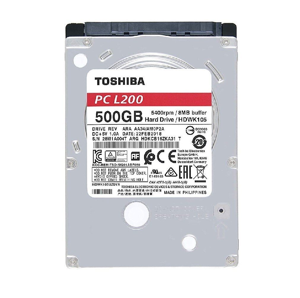 Toshiba L200 500GB SATA3 (HDWK105UZSVA) hinta ja tiedot | Kovalevyt | hobbyhall.fi