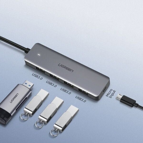 Ugreen CM219 hub USB 3.0, USB-C, micro USB, harmaa hinta ja tiedot | Adapterit | hobbyhall.fi