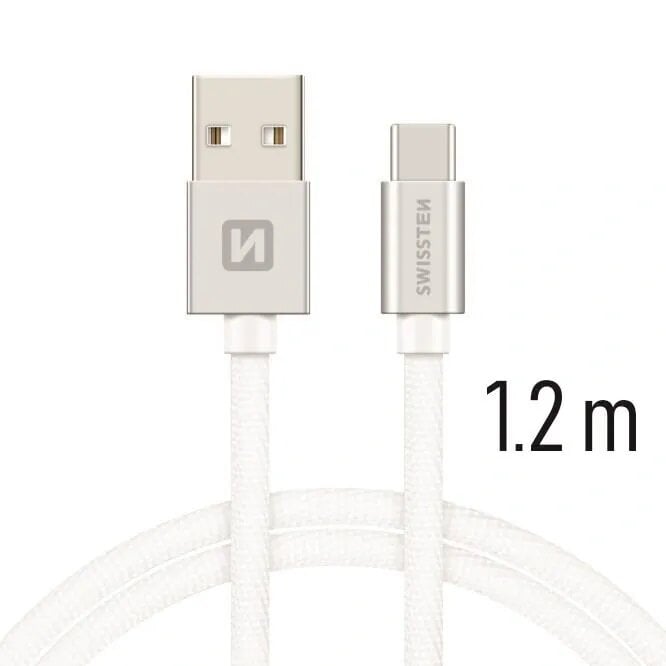 Swissten Textile Universal Quick Charge 3.1 USB-C Data- ja latauskaapeli 1.2 m musta hinta ja tiedot | Puhelinkaapelit | hobbyhall.fi