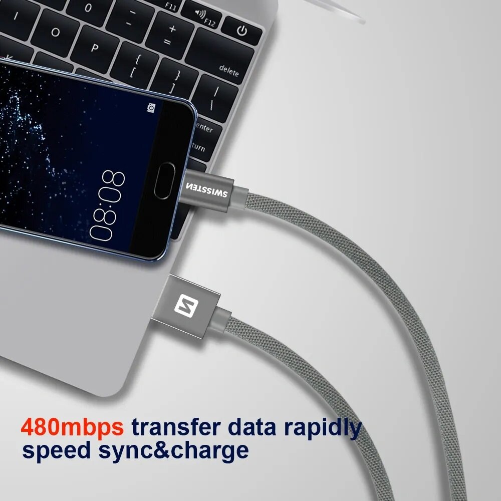 Swissten Textile Universal Quick Charge 3.1 USB-C Data- ja latauskaapeli 1.2 m musta hinta ja tiedot | Puhelinkaapelit | hobbyhall.fi