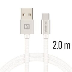 Yleiskaapeli Swissten Textile USB-C 3.1, 2.0 m, hopean värinen hinta ja tiedot | Puhelinkaapelit | hobbyhall.fi