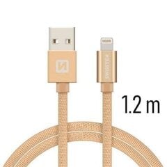 USB-kaapeli Swissten Textile 3A Lighthing, 1,2 m, kullanvärinen hinta ja tiedot | Kaapelit ja adapterit | hobbyhall.fi