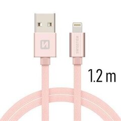 USB-kaapeli Swissten Textile 3A Lighthing, 1,2 m, vaaleanpunainen hinta ja tiedot | Kaapelit ja adapterit | hobbyhall.fi