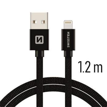 USB Kabelis Swissten Textile 3A Lightning, 1.2 m, juodos spalvos hinta ja tiedot | Kaapelit ja adapterit | hobbyhall.fi