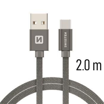 Yleiskaapeli Swissten Textile USB-C 3.1 2.0 m harmaa hinta ja tiedot | Puhelinkaapelit | hobbyhall.fi