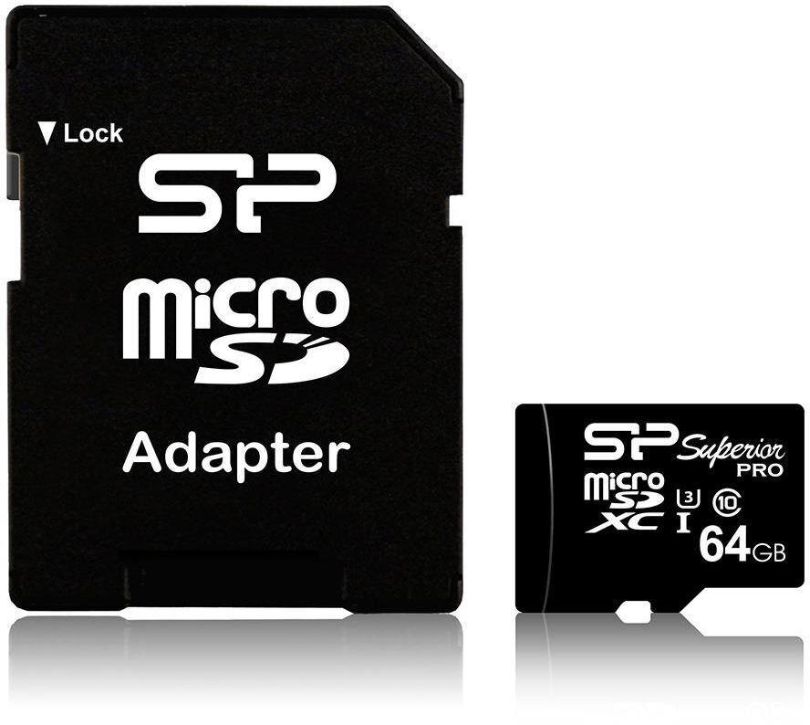 Silicon Power -muistikortti microSDXC 64GB Superior Pro U3 + sovitin hinta ja tiedot | Kameran muistikortit | hobbyhall.fi