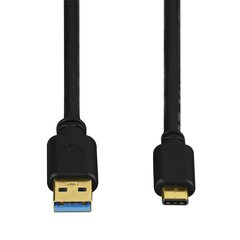 USB-C-kaapeli, USB-C - USB 3.1 A, kullatut liittimet, 1,8 m, musta hinta ja tiedot | Puhelinkaapelit | hobbyhall.fi