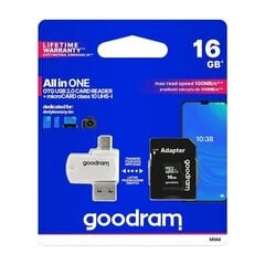 Goodram All In One 16GB Class 10/UHS 1 + Adapter + USB Reader hinta ja tiedot | Muistitikut | hobbyhall.fi