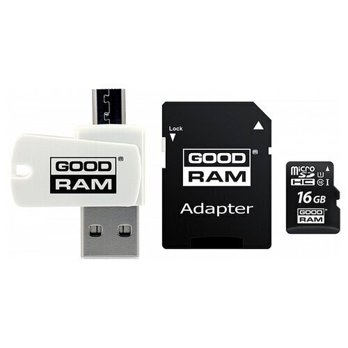 Goodram All In One 16GB Class 10/UHS 1 + Adapter + USB Reader hinta ja tiedot | Muistitikut | hobbyhall.fi