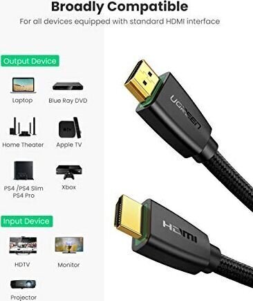 HDMI kaapeli UGREEN, 4K, 2 m, musta, HD118 hinta ja tiedot | Kaapelit ja adapterit | hobbyhall.fi