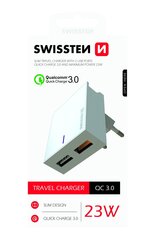 Swissten Premium Travel Charger 2X USB QC3.0 23W White hinta ja tiedot | Puhelimen laturit | hobbyhall.fi