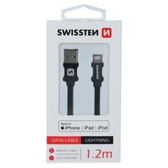 Swissten (MFI) Textile Fast Charge 3A Lightning (MD818ZM/A) Data and Charging Cable 1.2m Black hinta ja tiedot | Kaapelit ja adapterit | hobbyhall.fi