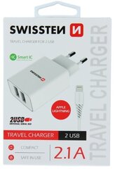 Swissten Smart IC Travel Charger 2x USB 2.1A with Lightning (MD818) Cable 1.2 m White hinta ja tiedot | Puhelimen laturit | hobbyhall.fi