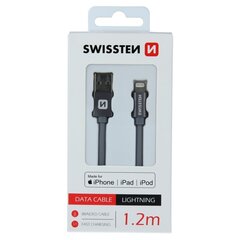 Swissten (MFI) Textile Fast Charge 3A Lightning (MD818ZM/A) Data and Charging Cable 1.2m Grey hinta ja tiedot | Kaapelit ja adapterit | hobbyhall.fi