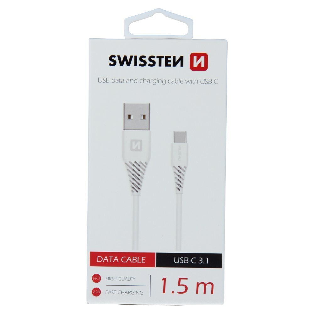 Swissten Basic Universal Quick Charge USB-C Data and Charging Cable 1.5m White hinta ja tiedot | Puhelinkaapelit | hobbyhall.fi