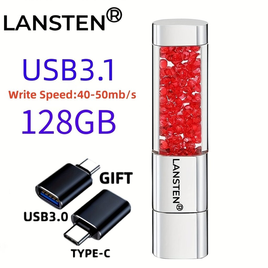 32GB 64GB 128GB Korut Kristalli Huulipuna USB-Muistitikku hinta ja tiedot | Muistitikut | hobbyhall.fi