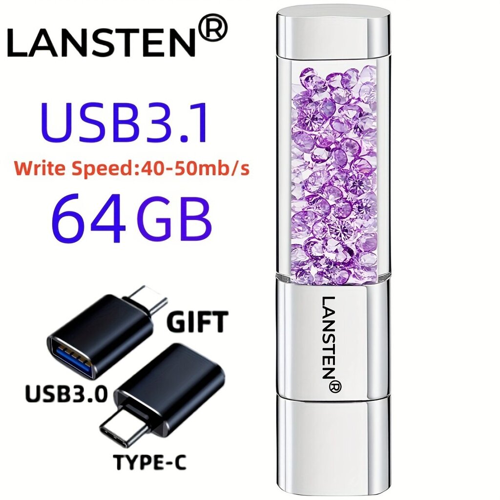 32GB 64GB 128GB Korut Kristalli Huulipuna USB-Muistitikku hinta ja tiedot | Muistitikut | hobbyhall.fi