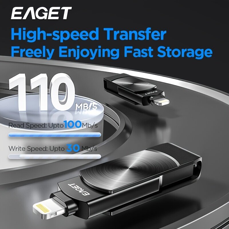 EAGET [MFi Sertifioitu] USB-Muistitikku, Salama Portti, Kapasiteetti: 64GB/128GB/256GB, Suuri Nopeus Tiedonsiirto hinta ja tiedot | Muistitikut | hobbyhall.fi