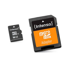 Intenso Micro SDHC 16GB Class10 muistikortti + adapteri hinta ja tiedot | Puhelimen muistikortit | hobbyhall.fi