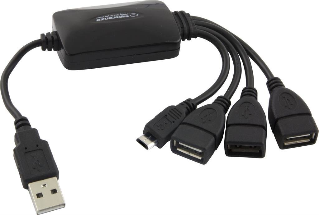 Esperanza EA158 Šakotuvas 4 jungtys USB2.0 - 3 x USB, 1 x microUSB. hinta ja tiedot | Adapterit | hobbyhall.fi