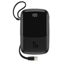 Ulkoinen akku Power Bank Baseus Q Pow Type-C kaapelilla LCD-näytöllä 10000mAh musta PPQD-A01 hinta ja tiedot | Varavirtalähteet | hobbyhall.fi