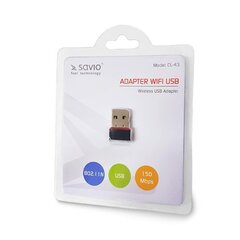 Savio CL-43 langaton Wi-Fi adapter (USB 2.0, langaton, 150 Mbps, IEEE 802.11b / g / n) hinta ja tiedot | Savio Tietokoneet ja pelaaminen | hobbyhall.fi