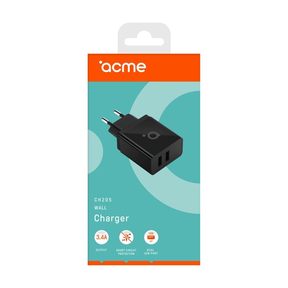 Acme CH205, 2xUSB, 3.4A hinta ja tiedot | Puhelimen laturit | hobbyhall.fi