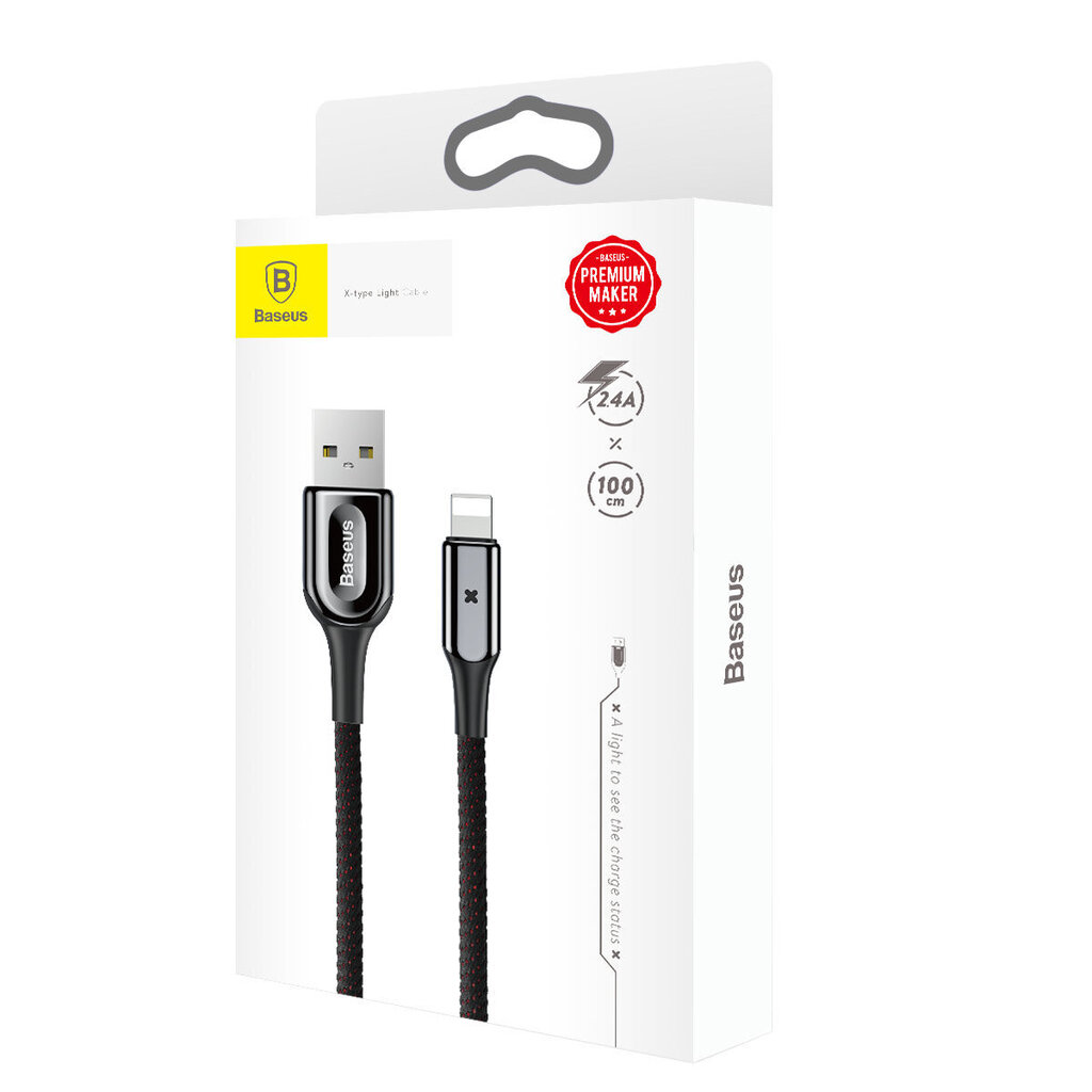 Lataus-/tiedonsiirtokaapeli USB - Lightning Baseus, 1m, 2,4A, musta hinta ja tiedot | Puhelinkaapelit | hobbyhall.fi