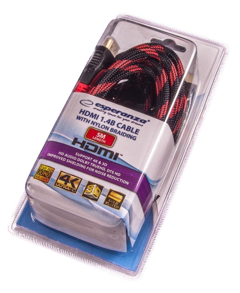 HDMI-kaapeli Esperanza EB195 1.4 B 5 m musta/punainen hinta ja tiedot | Kaapelit ja adapterit | hobbyhall.fi