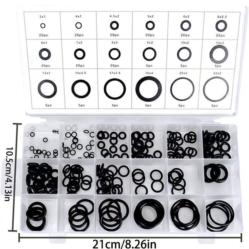 90-225 kpl Kumi O-Rengas Öljynkestävä Tiivistesarja Muovilaatikossa hinta ja tiedot | Eristeet ja tiivisteet | hobbyhall.fi