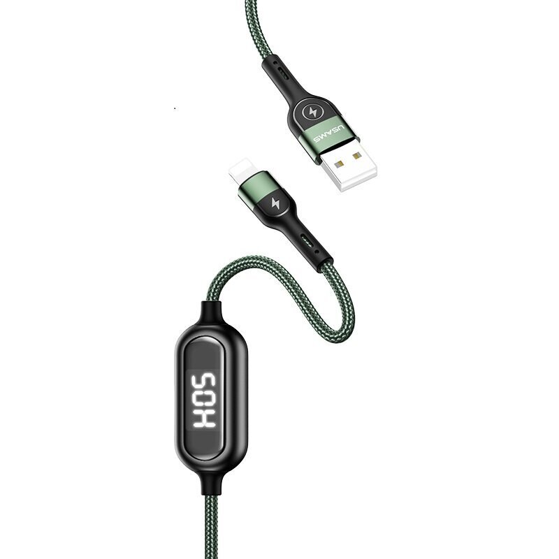 USB/Lightning laidas USAMS , žalias, 120cm (su srovės matavimu) hinta ja tiedot | Puhelinkaapelit | hobbyhall.fi