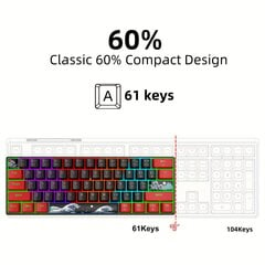 Kompakti 60% Mekaaninen Pelinäppäimistö Sinisellä Kytkimellä RGB-taustavalo ja USB Mini -liitäntä hinta ja tiedot | Näppäimistöt | hobbyhall.fi