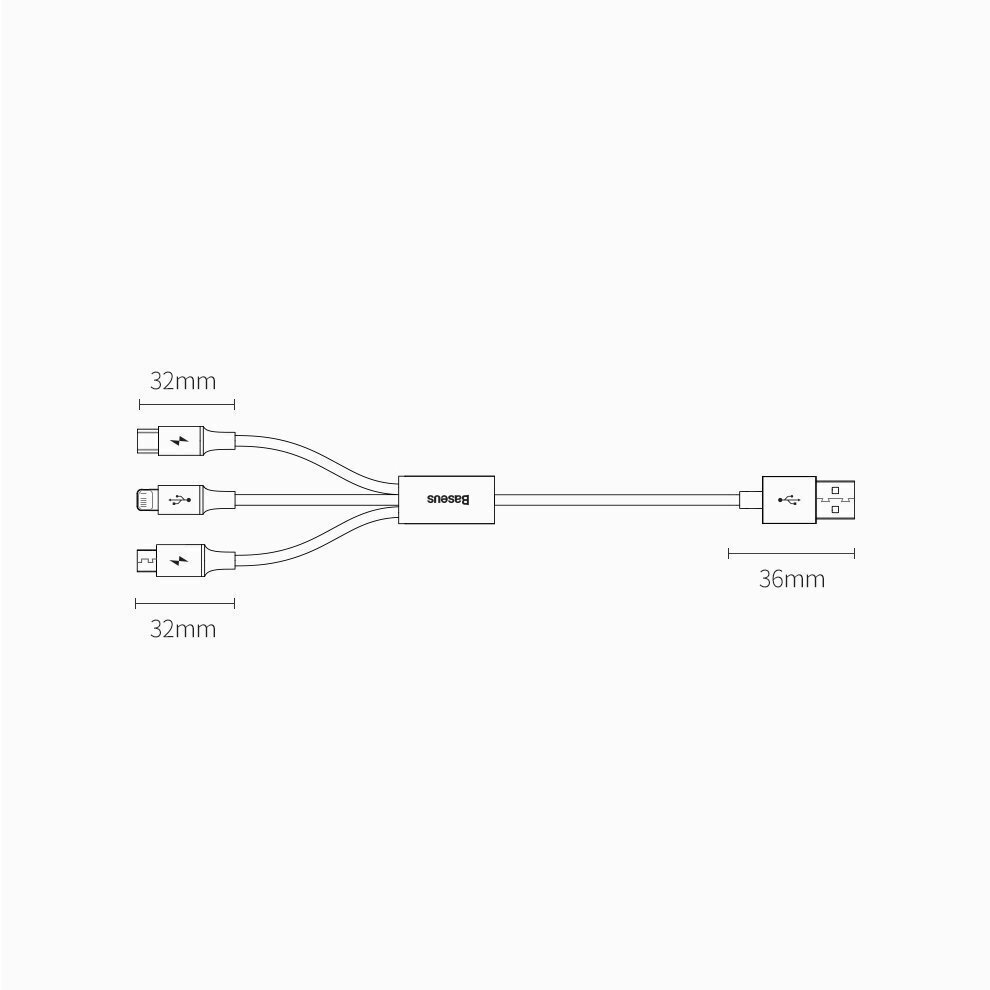 Kaapeli Baseus 3w1 USB - Lightning / USB Type C / micro USB (3,5 A / 480 Mbps) 1,5 m CAMLTYS-02 hinta ja tiedot | Puhelinkaapelit | hobbyhall.fi