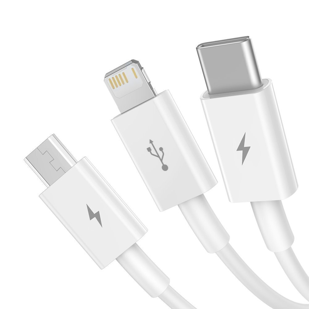 Kaapeli Baseus 3w1 USB - Lightning / USB Type C / micro USB (3,5 A / 480 Mbps) 1,5 m CAMLTYS-02 hinta ja tiedot | Puhelinkaapelit | hobbyhall.fi