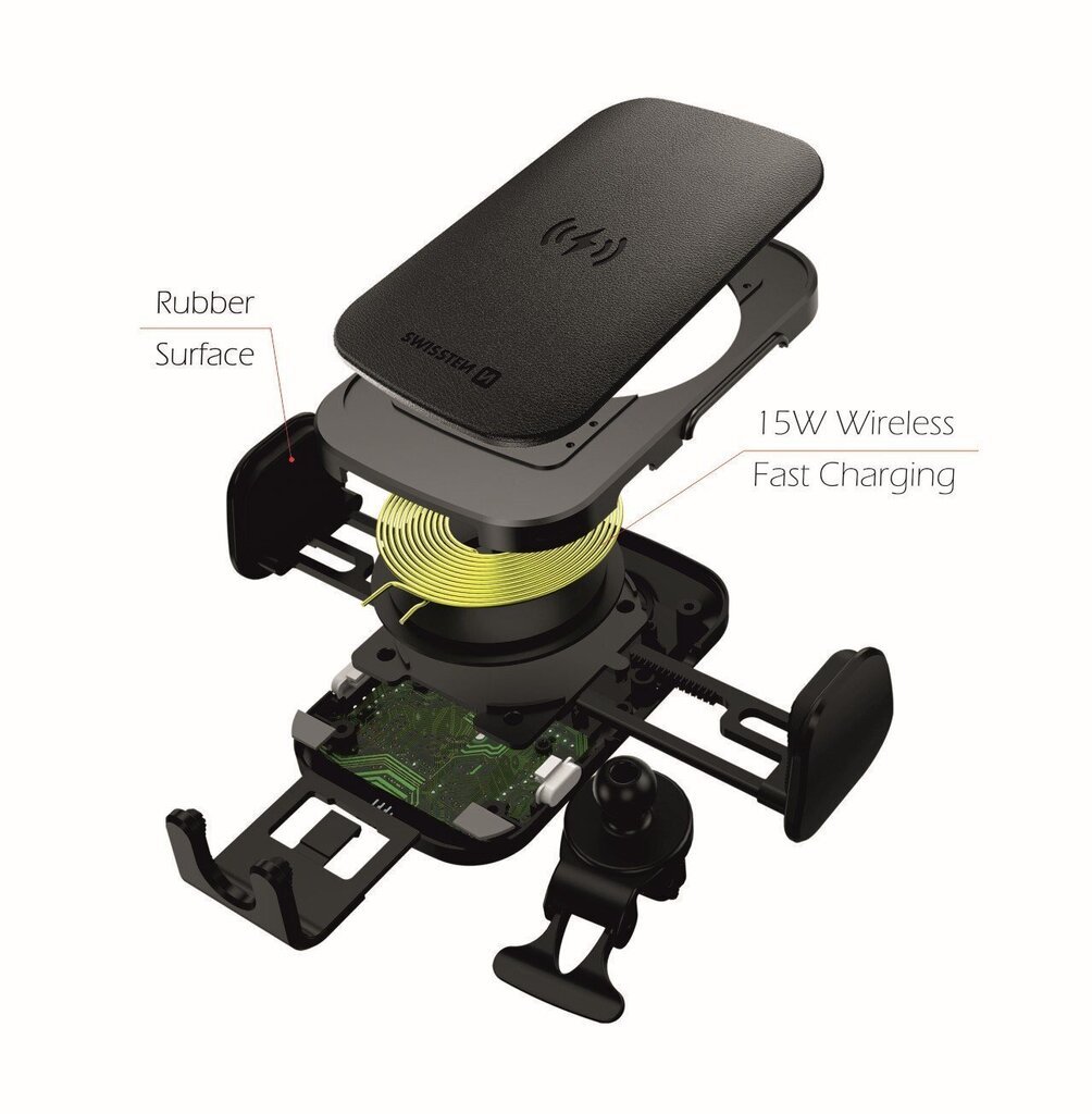 Swissten W2-AV5 Air Vent Car Holder With 15W Wireless Charging + Micro USB Cable 1.2m Black hinta ja tiedot | Puhelintelineet | hobbyhall.fi