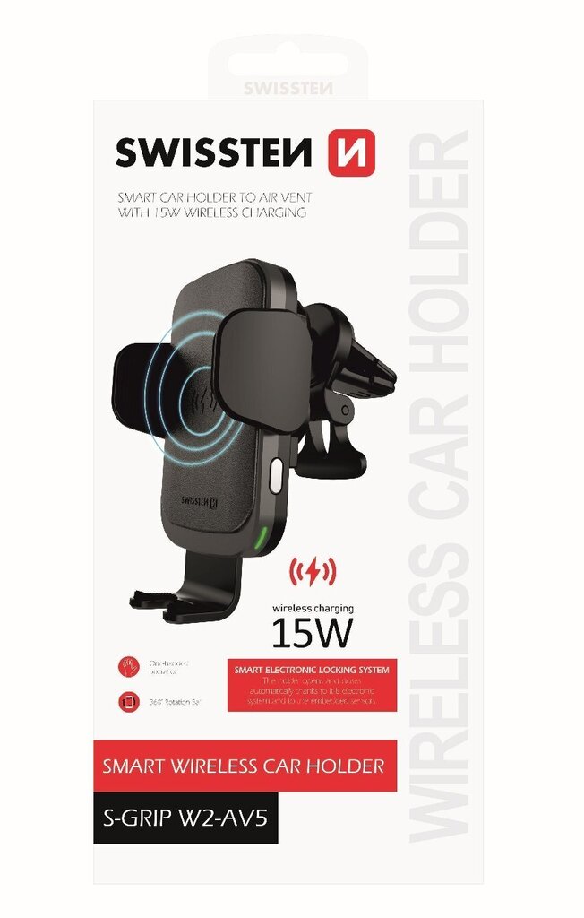 Swissten W2-AV5 Air Vent Car Holder With 15W Wireless Charging + Micro USB Cable 1.2m Black hinta ja tiedot | Puhelintelineet | hobbyhall.fi