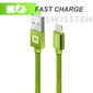 Swissten Textile Fast Charge 3A Lighthing (MD818ZM/A) Data and Charging Cable 2m Green hinta ja tiedot | Kaapelit ja adapterit | hobbyhall.fi